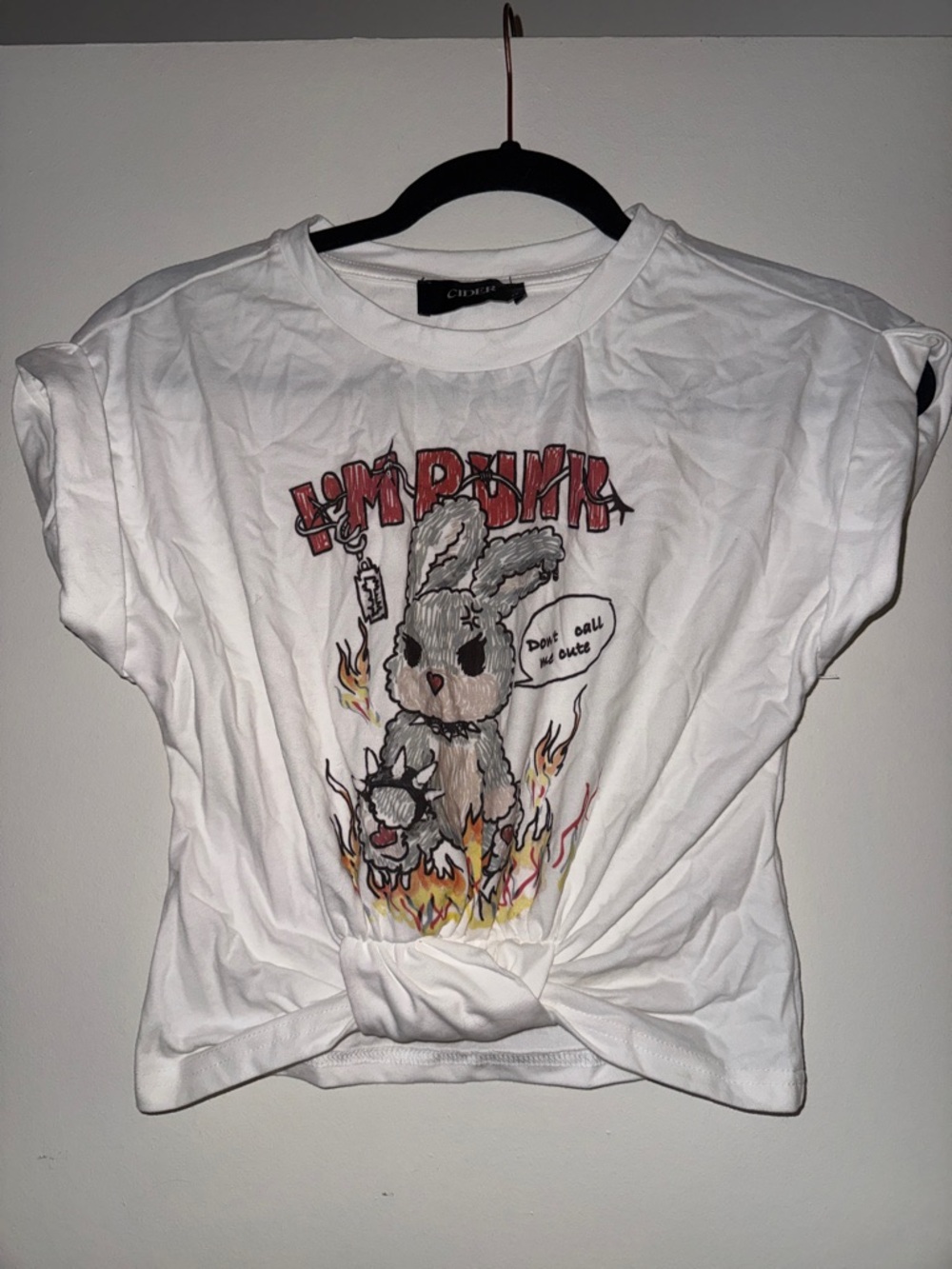 White Graphic Bunny Tie-FrontTee